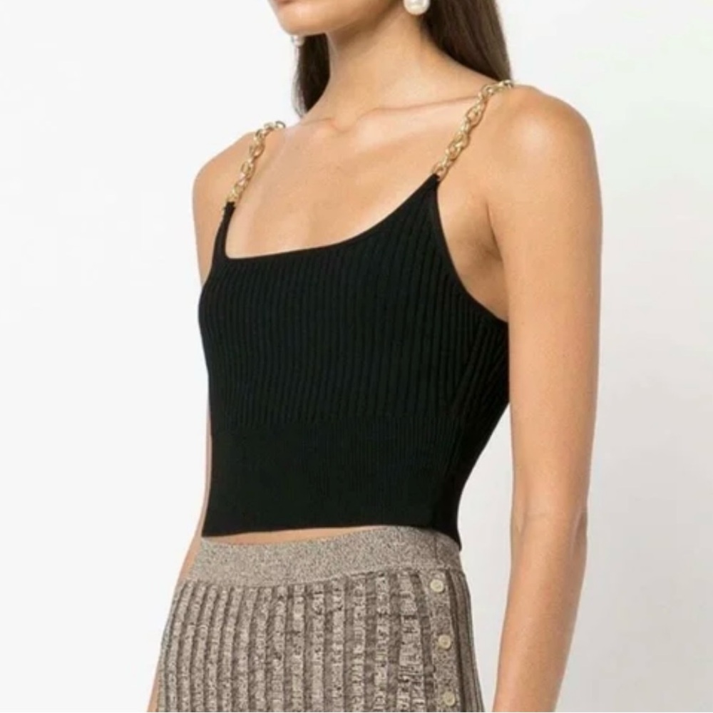 Jonathan Simkhai Black Ribbed Camisole with Gold Chain Straps